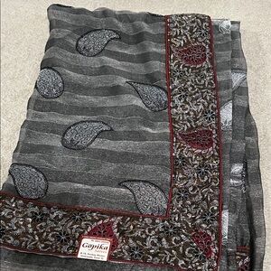 Gray Embroidered Saree with Red Accents